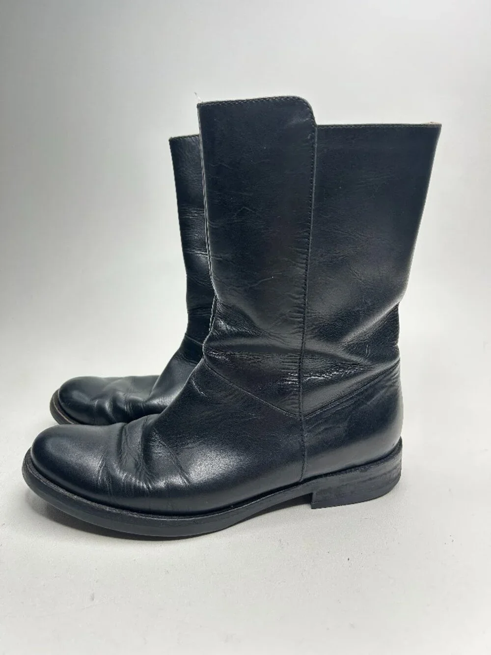 J CREW Black Calf Skin Leather Minimalist Mid-Calf Boots sz 7.5